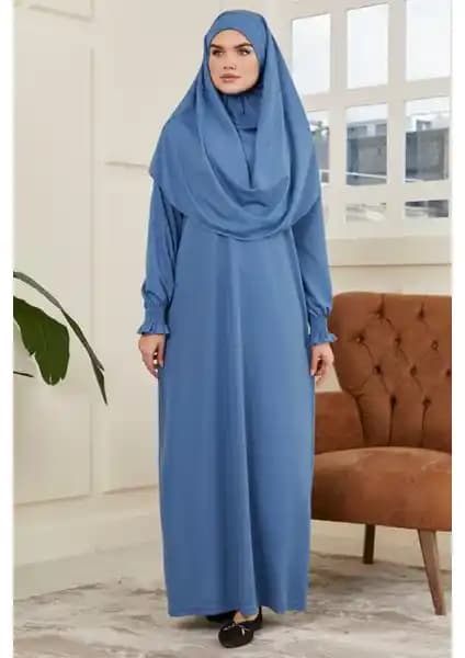 Avver Kadın Kol Detaylı Tek Parça Başörtülü Namaz Elbisesi Rahat ve Şık