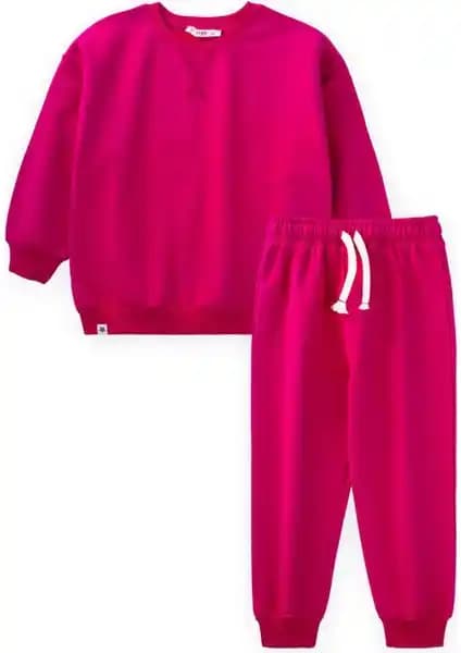 Cigit Basic Karyoka Detaylı Sweatshirt Takımı 3-8 Yaş Fuşya - Konforlu ve Şık Çocuk Giyim