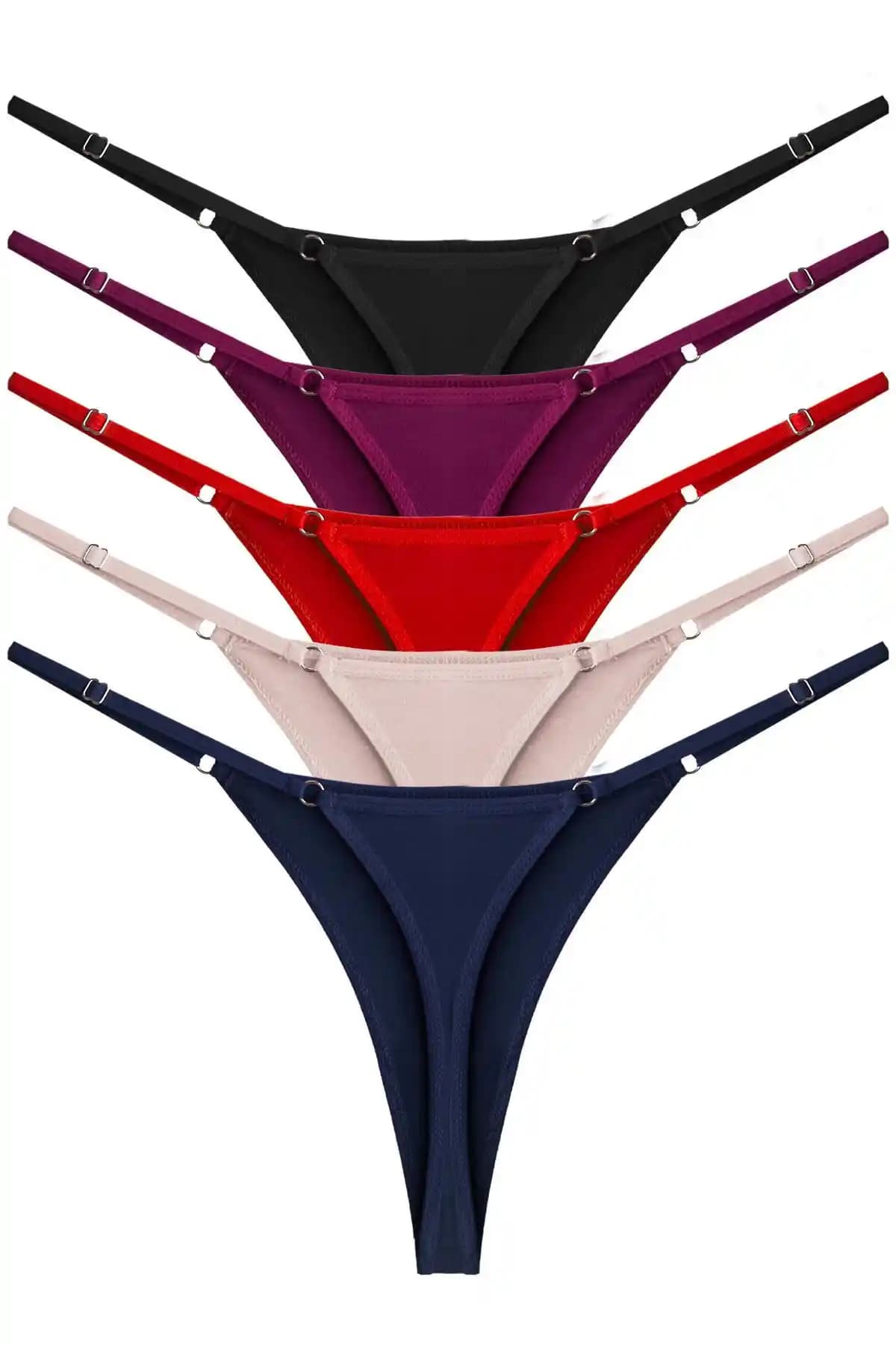 Cottonhill Basic Pamuklu Beli Ayarlanır Kadın Tanga Külot 5'li Paket Rahatlık ve Şıklık