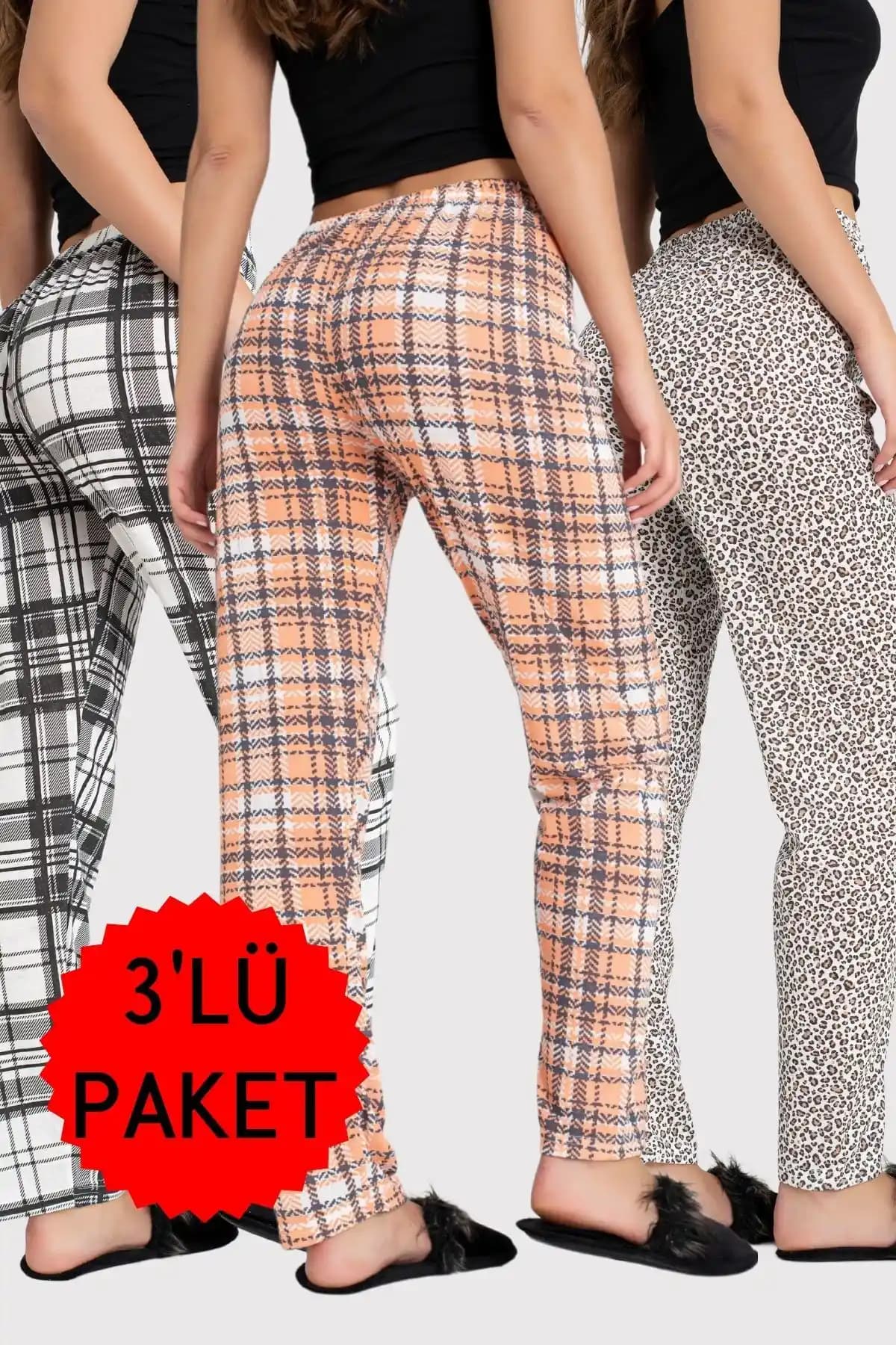 DONEX 3'lü Paket Kadın Pamuklu İnce Nefes Alan Kumaşlı Kurdele Detaylı Pijama Altı