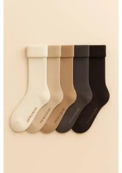 Katia & Bony Kadın 5'li Paket İçi Havlu Soket Çorap Kahverengi Mix Konfor ve Şıklık