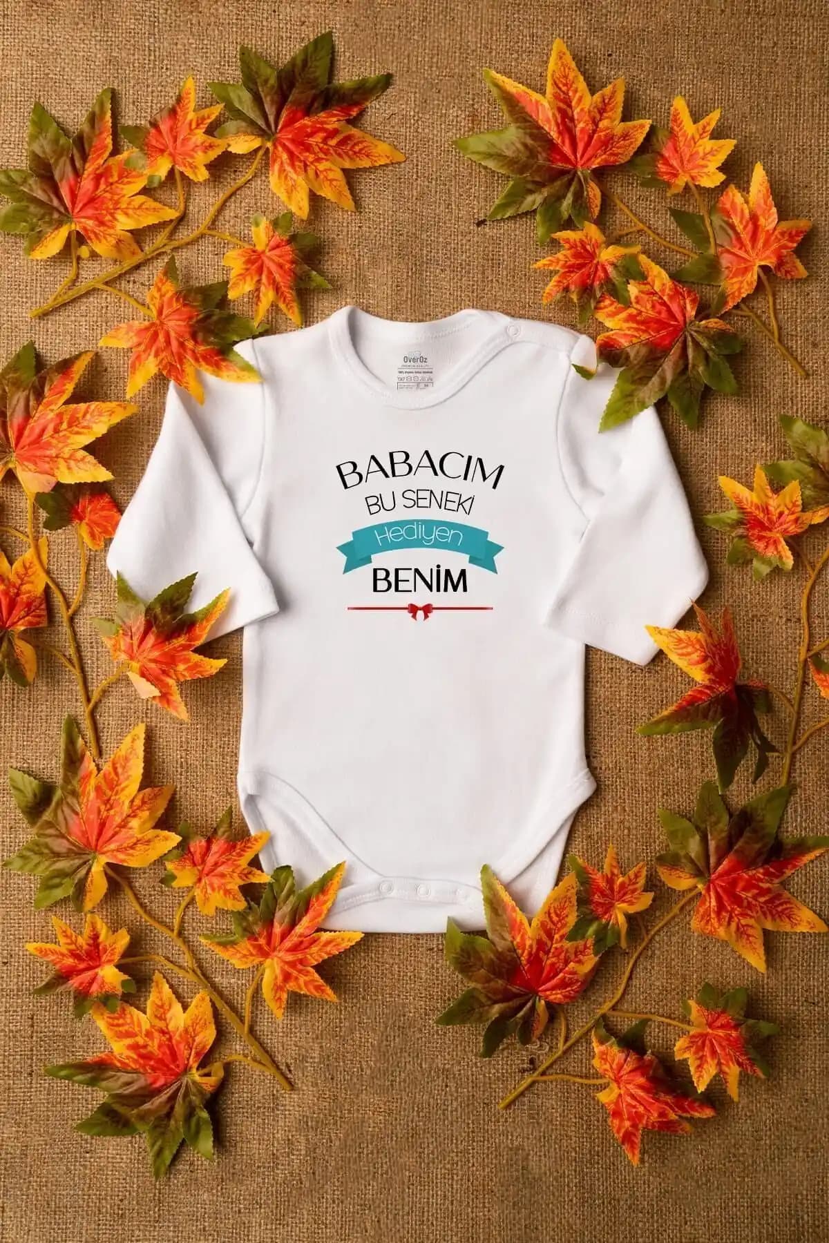 Overoz Organik %100 Pamuk Doğum Günün Kutlu Olsun Baba Baskılı Bebek Body Konforu