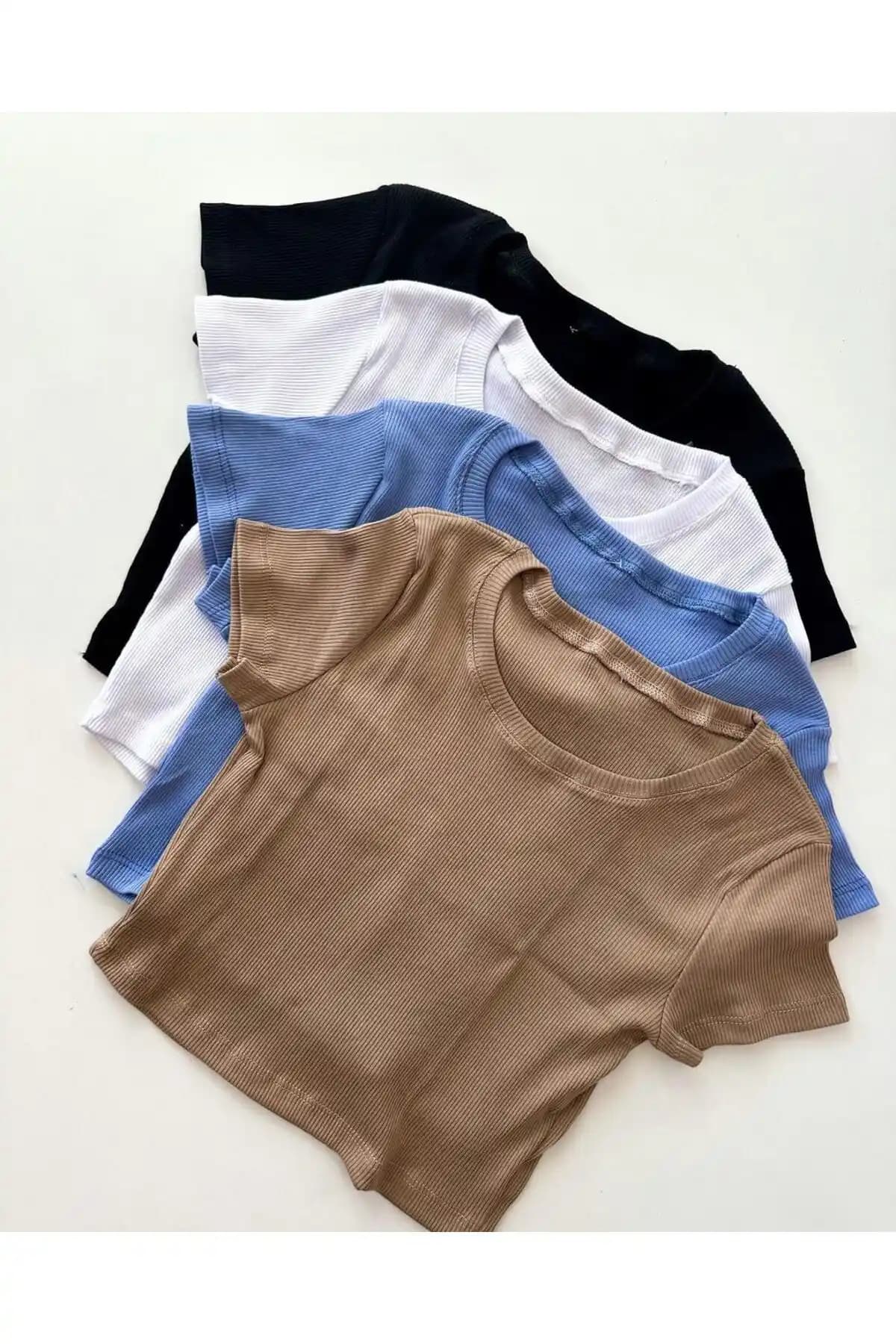 ÖZ PAMUK Kadın 4'lü Siyah Fitilli Bisiklet Yaka Kaşkorse Crop T-Shirt İncelemesi