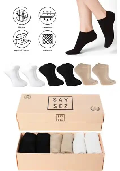 Saysez Bambu Kadın Patik Dikişsiz Premium Çorap 6'lı Paket - Konfor ve Sağlık
