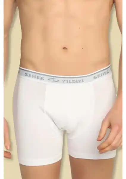 Seher Yıldızı Erkek Beyaz 6'lı Paket Likralı Pamuk Düz Renk Boxer Rahatlık ve Şıklık