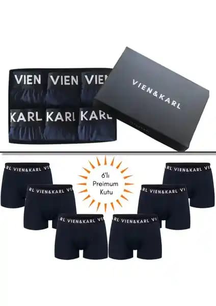 Vien&Karl Erkek Lacivert 6'lı Kutu Pamuk Penye Likralı Boxer ile Konfor ve Şıklık