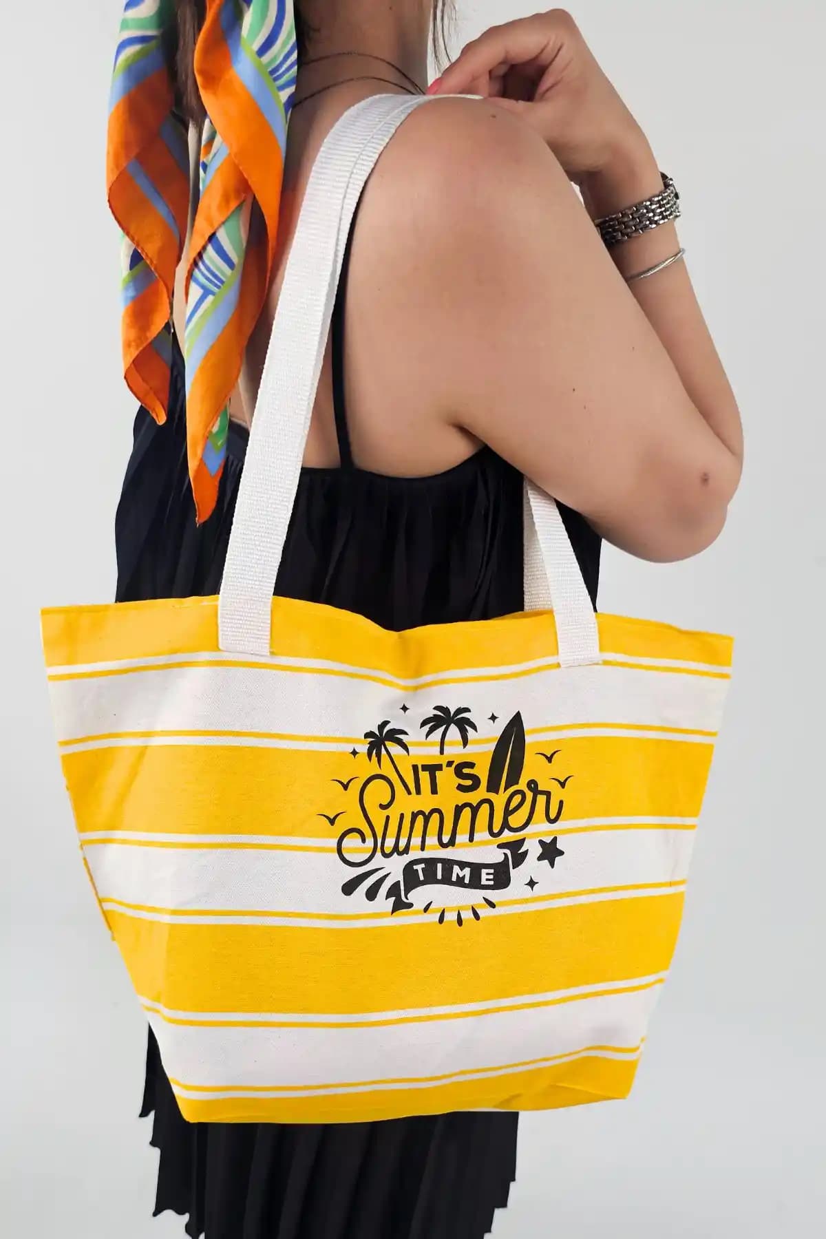 Woys Bags Summer Time Baskılı Fermuarlı Kadın Plaj Çantası - Şık ve Fonksiyonel