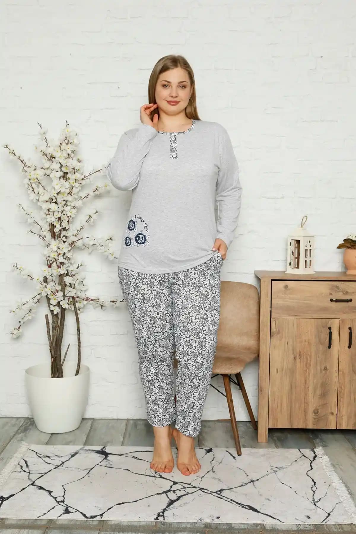 Akasya Kadın Uzun Kollu Cepli Yazlık Büyük Beden Pijama Takımı Tanıtımı