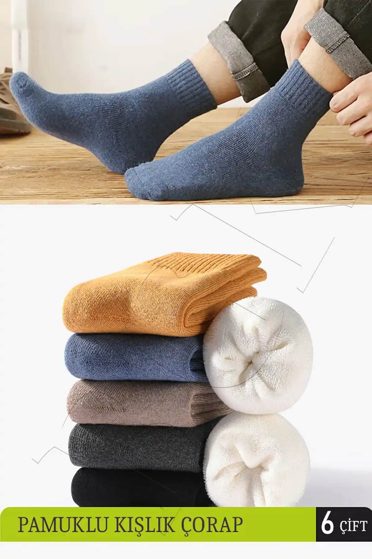 BGK Unisex 6 Çift Kışlık Havlu Renkli Çorap Günlük ve Soğuk Havalarda Sıcaklık Sağlar