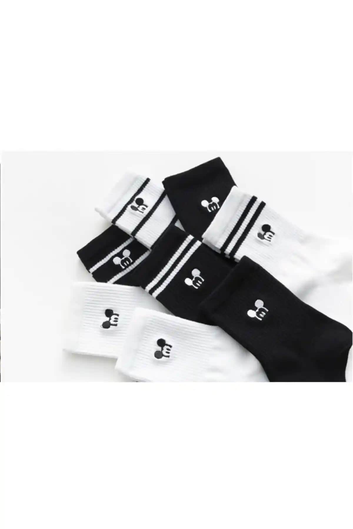 Çorapmanya 6 Çift Çok Renkli Mouse Desenli Pamuklu Kolej ve Tenis Çorapları