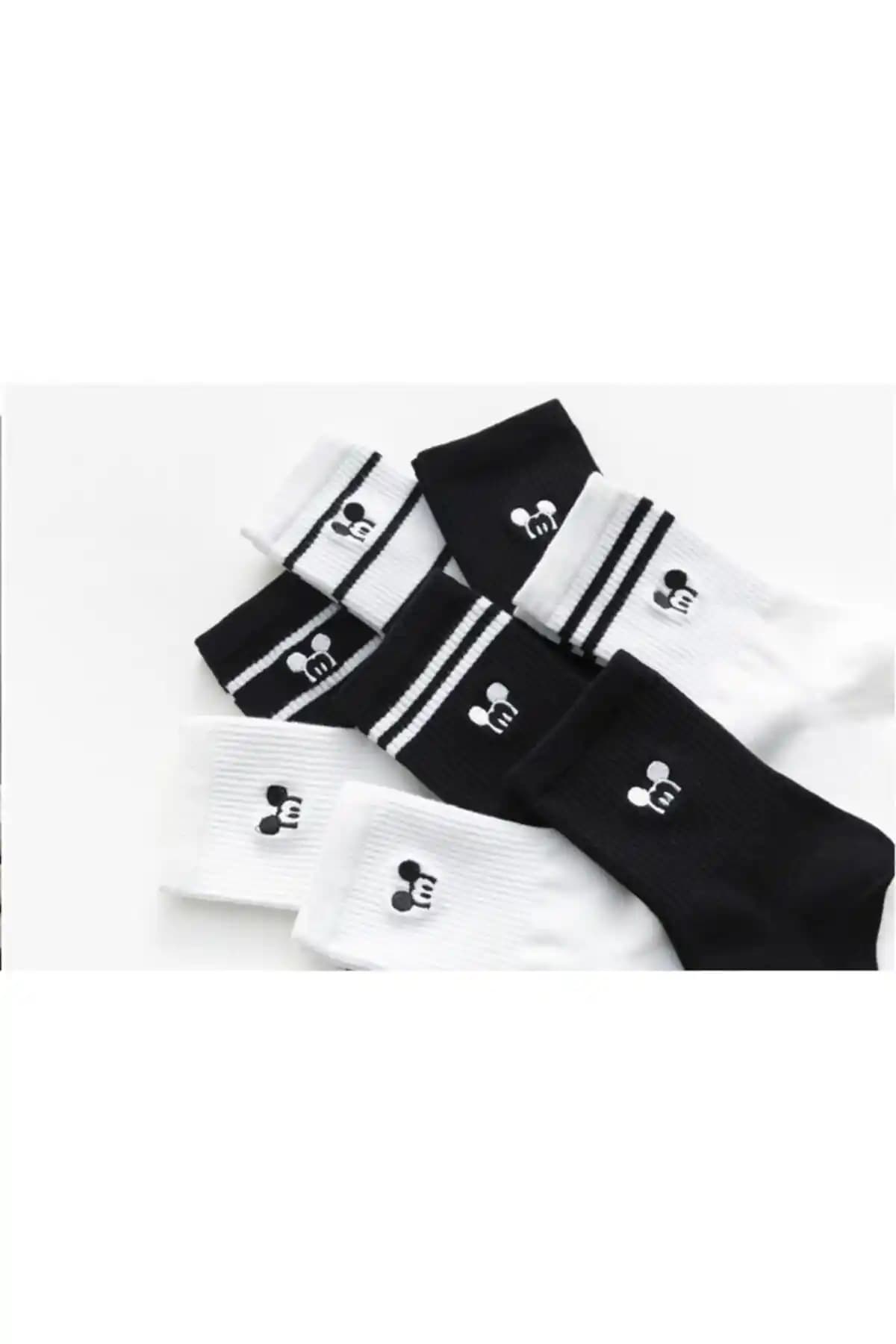 Çorapmanya 6 Çift Çok Renkli Mouse Desenli Pamuklu Kolej ve Tenis Çorapları