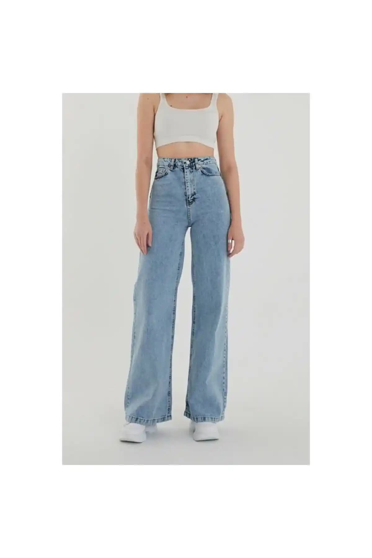 LİMABEL Kadın Yüksek Bel Mavi Kar Yıkama Likralı Salaş Jeans Günlük Şıklık İçin Uygun