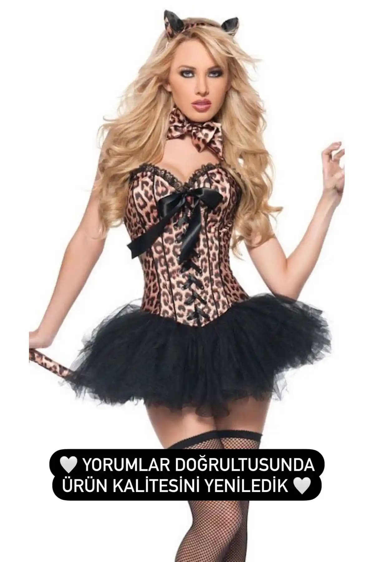 My Cherie Tül Etekli Leopar Korse Kedi Kostüm Takımı Şıklık ve Eğlenceyi Birleştirir