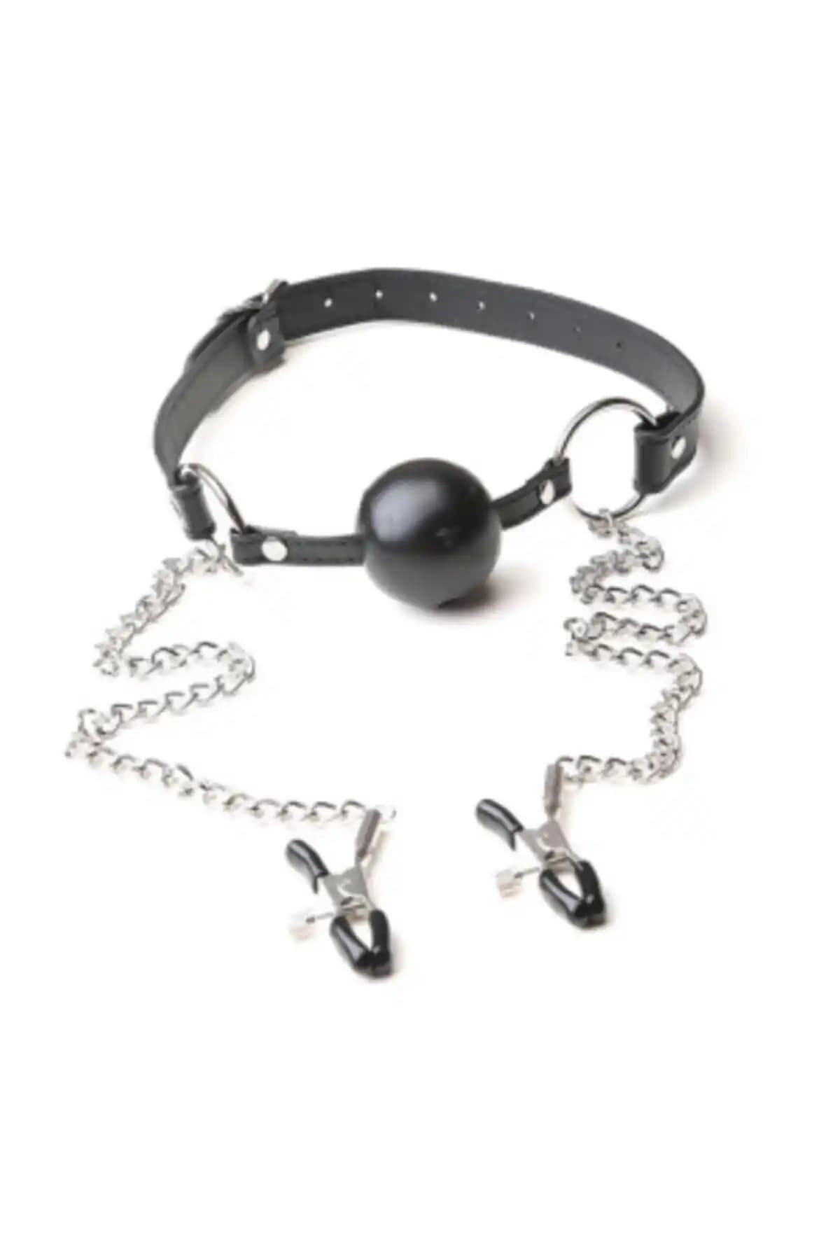 Pamuktenim Siyah BDSM Seti Göğüs Ucu Sıkıştırıcı ve Ağız Topu Güvenli Kullanım