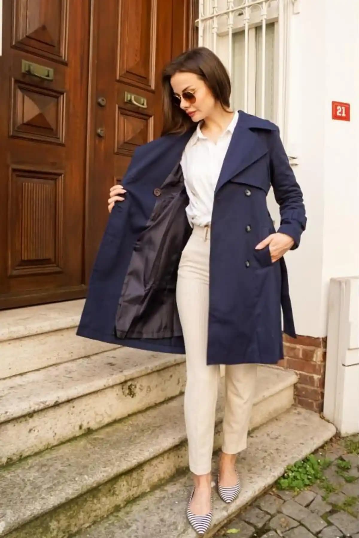 Pastelastore %100 Pamuk Gabardin Midi Trençkot Kadınlar İçin Şık ve Dayanıklı Tasarım