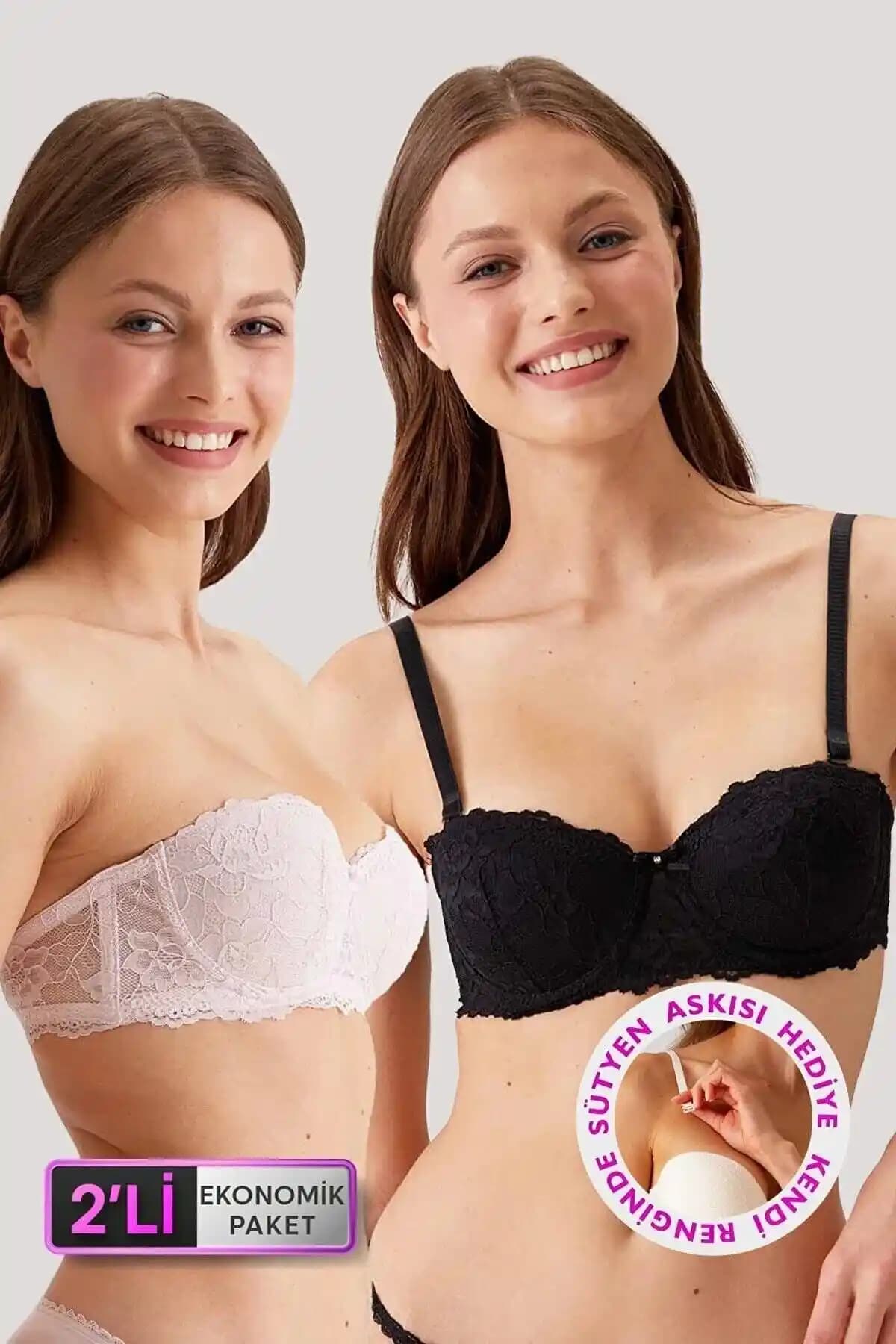 Pierre Cardin 2'li Ekonomik Paket Dantelli Straplez Sütyen Seti Şıklık ve Konfor Bir Arada