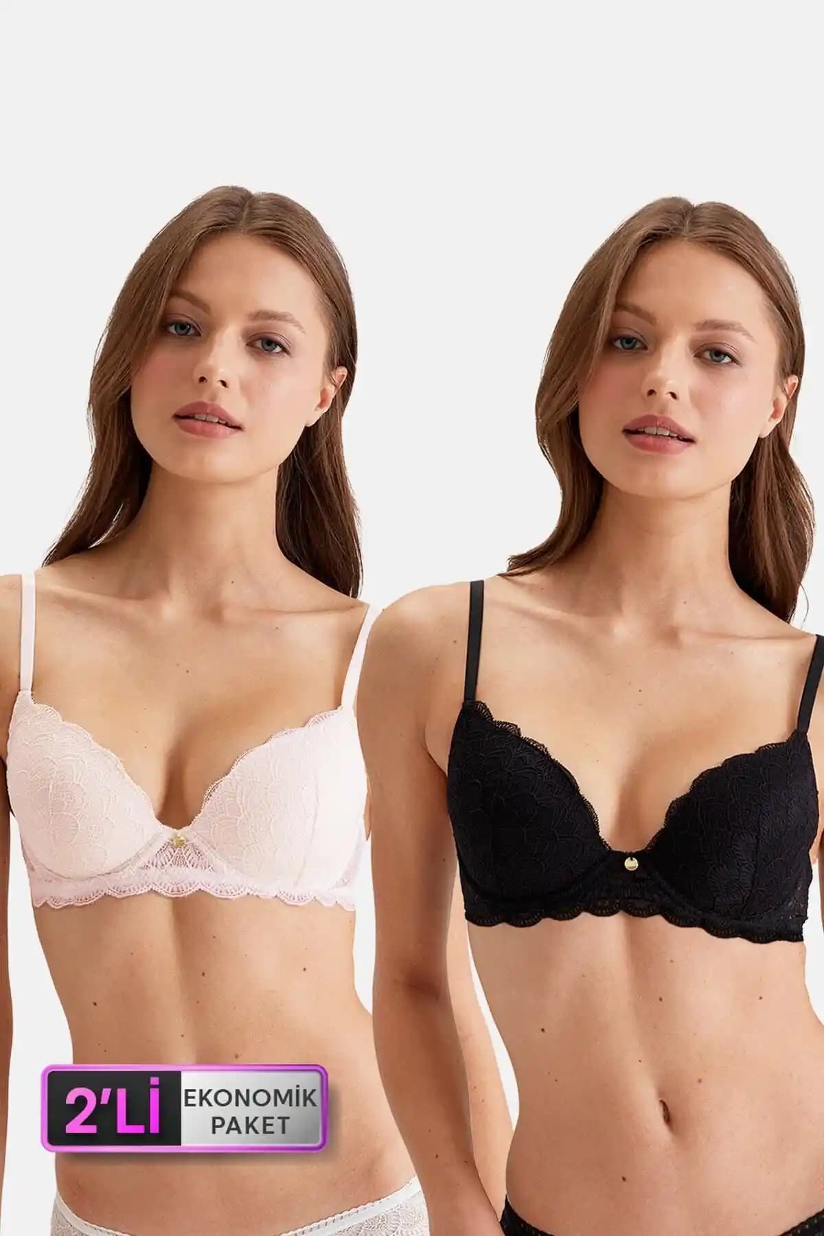Pierre Cardin 2'li Ekonomik Pudra-Siyah Sütyen Seti Kadın İç Giyim Konfor ve Şıklık