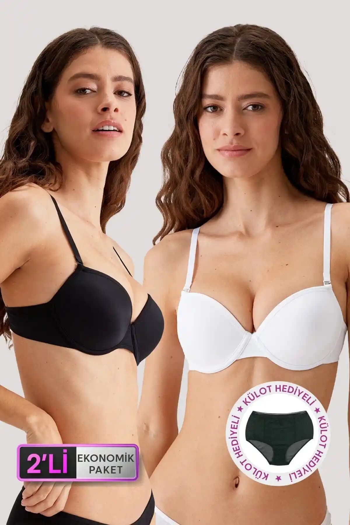 Pierre Cardin 2'li Ekonomik Siyah-Beyaz Dolgulu Sütyen Seti Günlük ve Özel Kullanım İçin