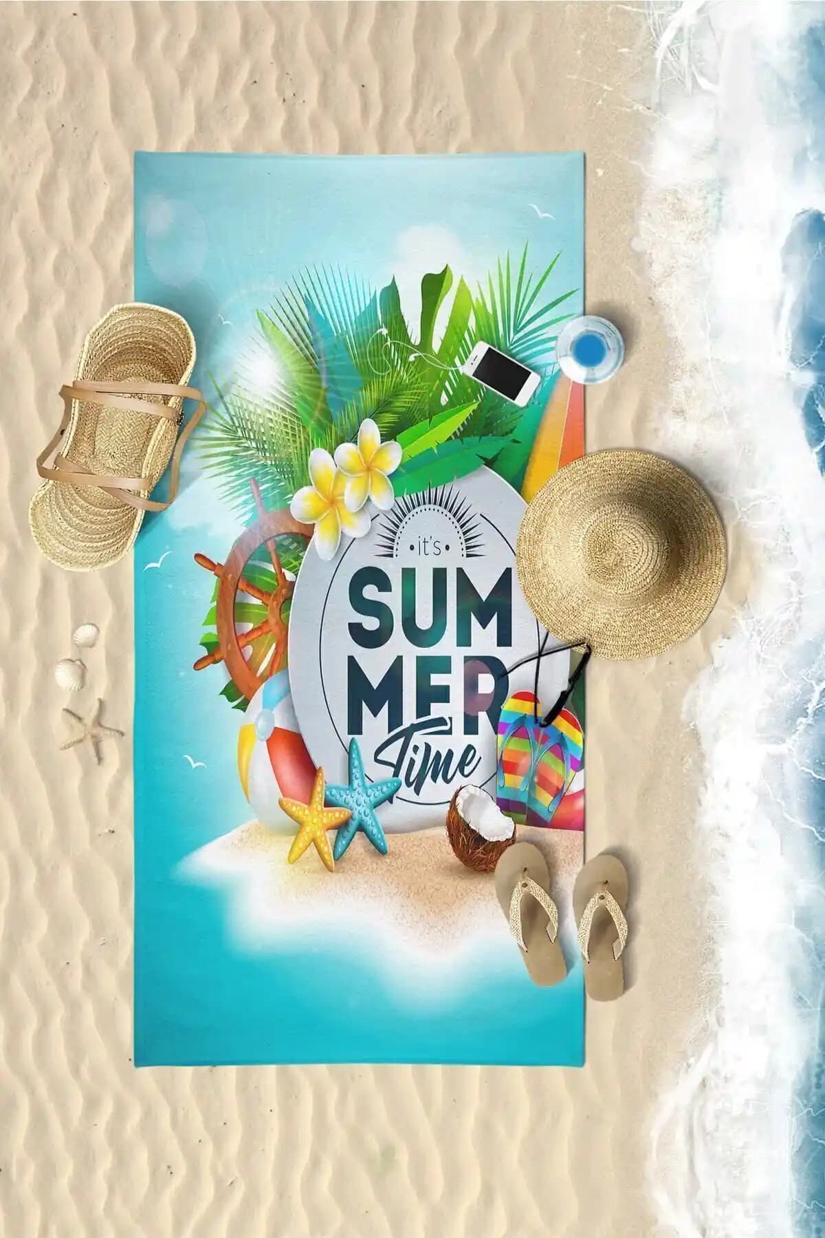 VEVİEN HOME Summer Time Dijital Baskılı Plaj Havlusu - Şık ve Fonksiyonel Tasarım