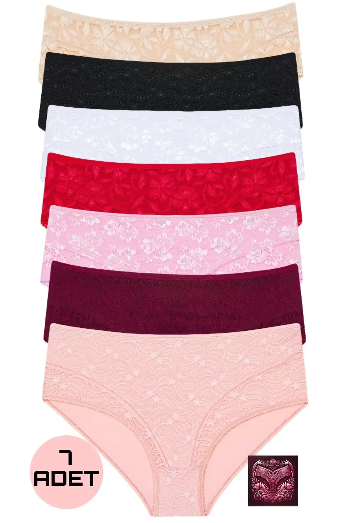 Afrodizyac 7’li Astarlı Yüksek Bel Dantelli Bambu Slip Kadın İç Giyim