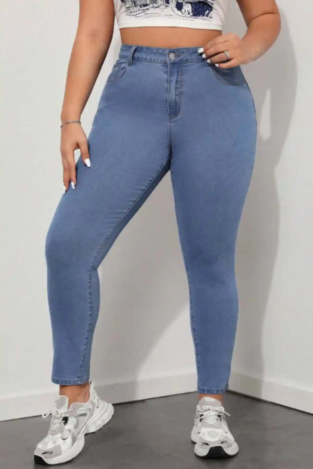 Cedy Denim Kadın Mavi Büyük Beden Skinny Fit Yüksek Bel Jean Pantolon