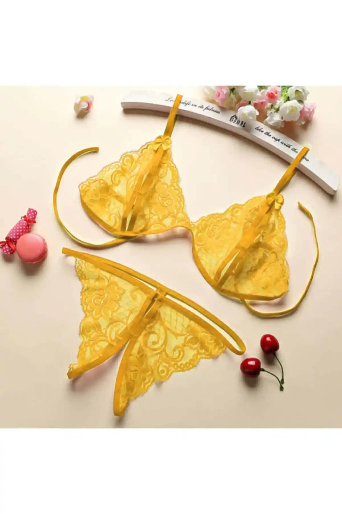 İmoda Kadın Hardal Dantelli Sütyen ve Külot Takımı Şıklık ve Konfor Sunan Tasarım