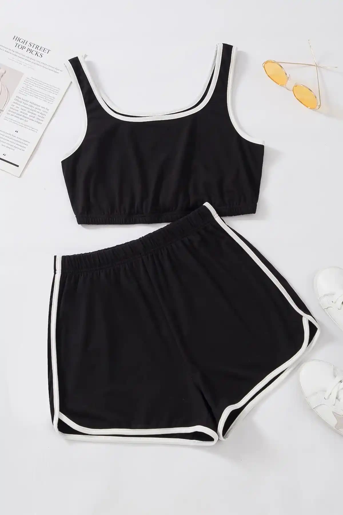 İmoda Kadın Siyah Askılı Crop Top ve Şort Takımı Modern ve Şık Tasarım Özellikleri