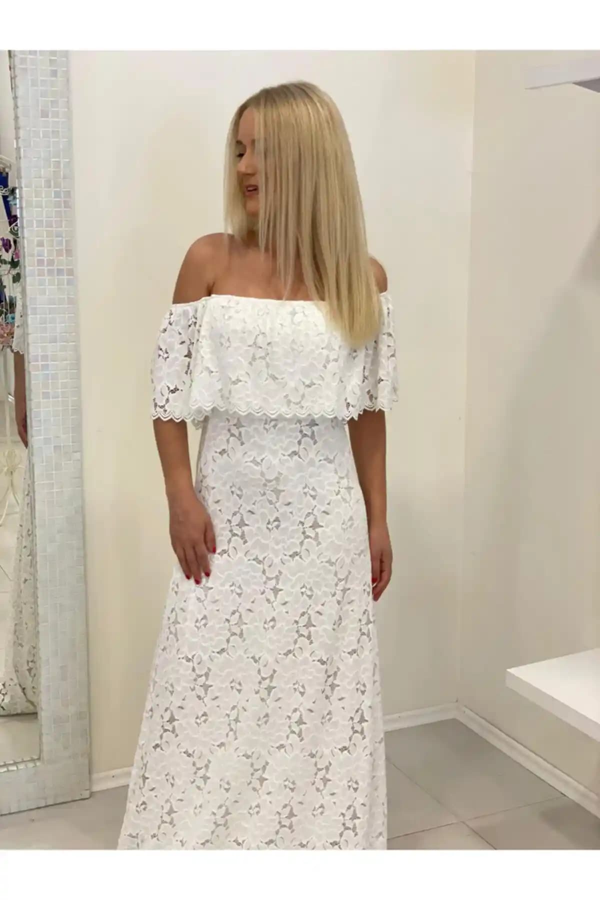 SemsBoutique Kadın Uzun Maxi Dantel Abiye Elbise Şık ve Konforlu Tasarım
