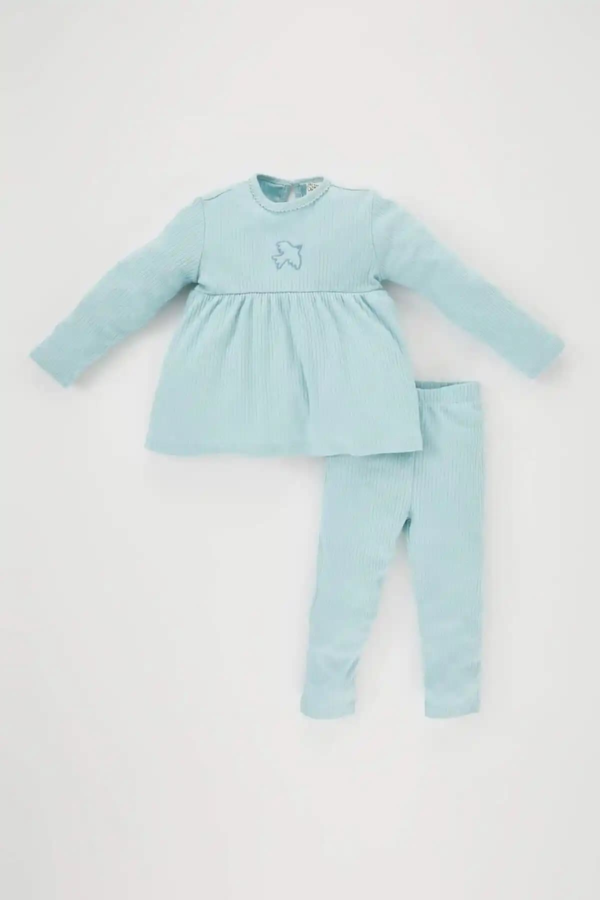 DeFacto Kız Bebek Nakışlı Uzun Kollu Pamuklu Pijama Takımı 2'li Set