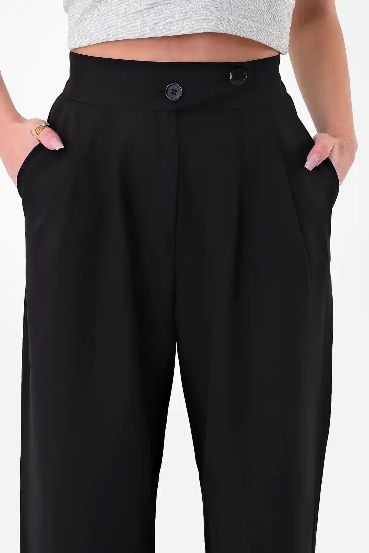 Hazel Kadın Siyah Kore Model Palazzo Pantolon Modern Tasarım ve Konfor Bir Arada