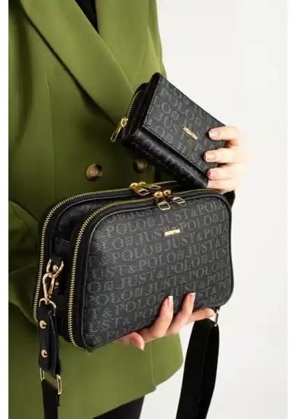 Just Polo Kadın Suya Dayanıklı Çok Bölmeli Çanta ve Cüzdan Seti Günlük Kullanım İçin Uygun
