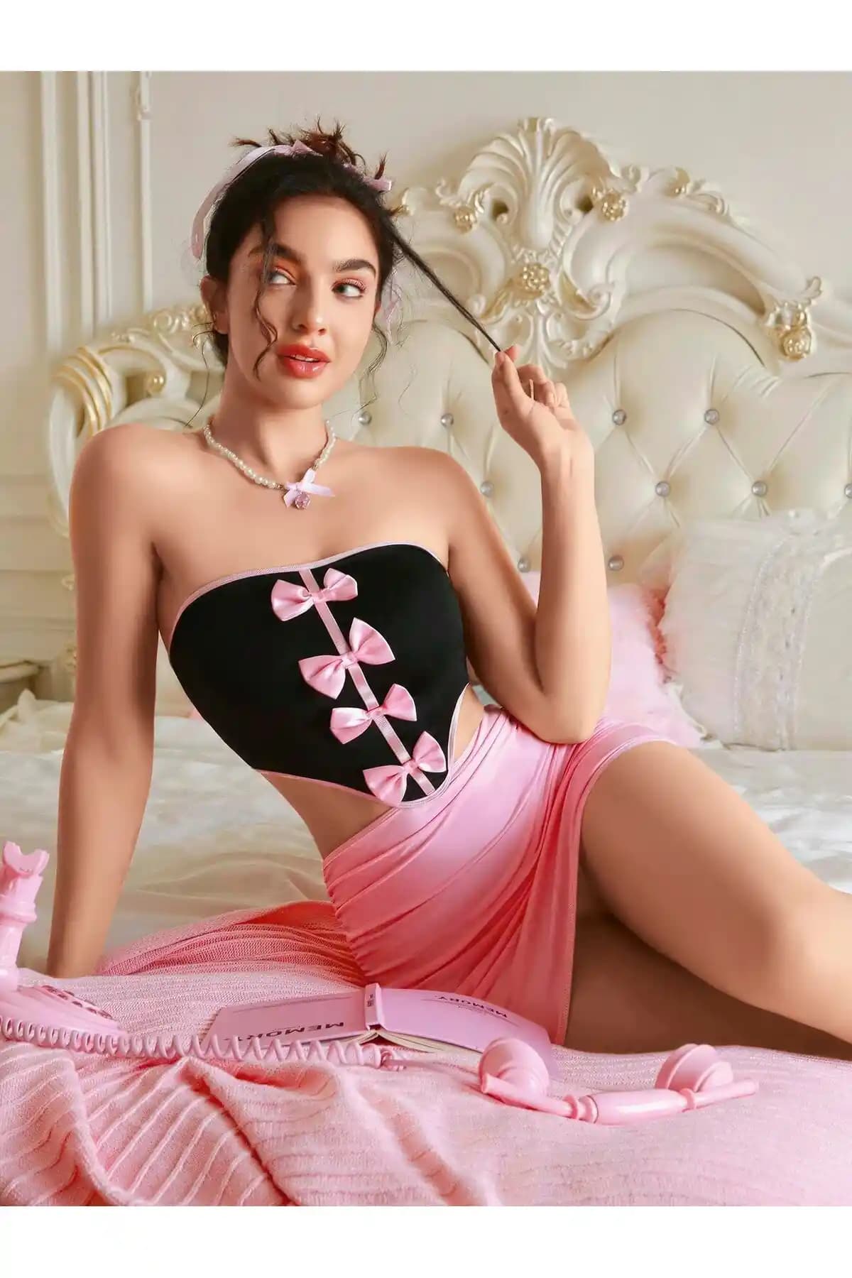 Kadın ve Unisex Siyah Etekli Fiyonklu Şık Elbise - Rahat ve Zarif Tasarım