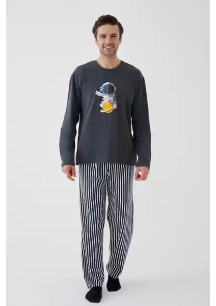 Koza İç Giyim Erkek Pamuklu Uzay Temalı Uzun Kollu Pijama Takımı Detayları ve Özellikleri