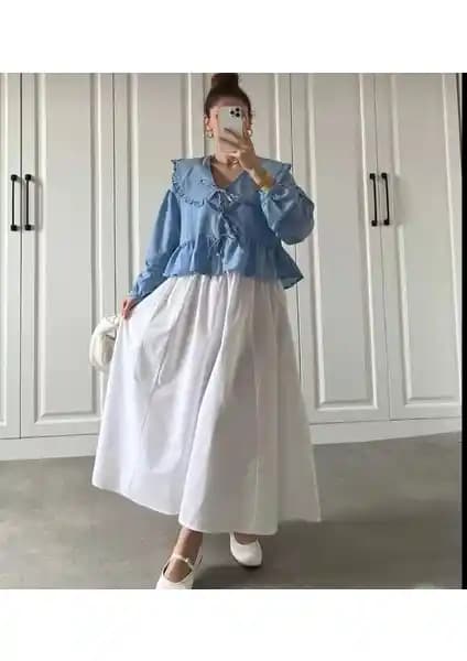 Moda Ulu Uzun Çift Cepli Beli Lastikli Etek Günlük Şıklık ve Konfor İçin Uygun