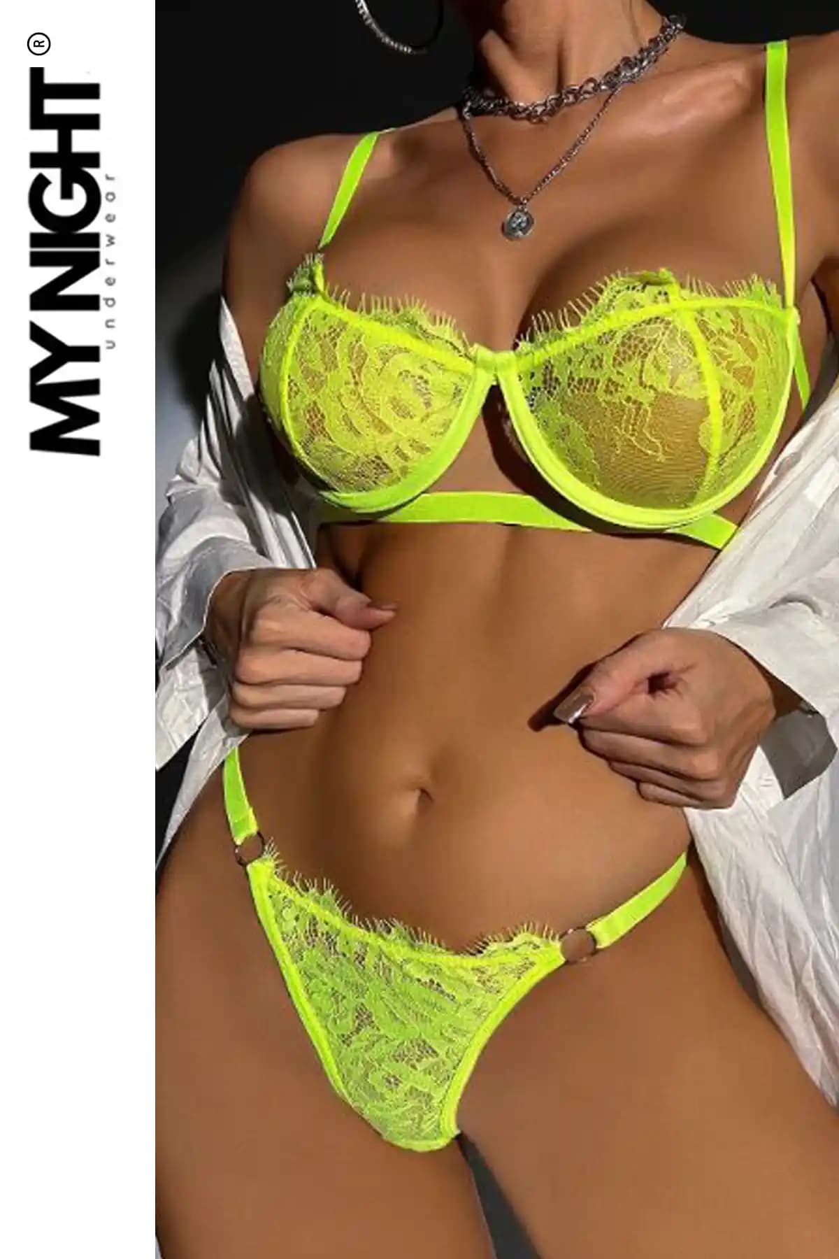 Modern ve Şık Neon Sarı Fantezi Sütyen Takımı Yüksek Kalite ve Konfor Sunar