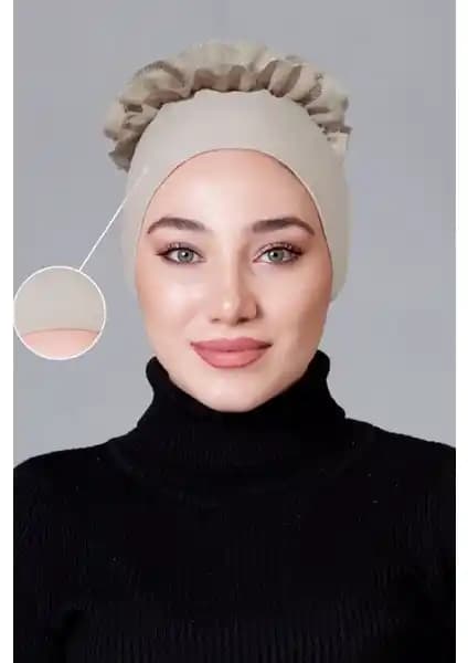 Nanak Taş Rengi Likralı Fırfırlı Kaymayan Bone: Şık ve Konforlu Kadın Saç Aksesuarı