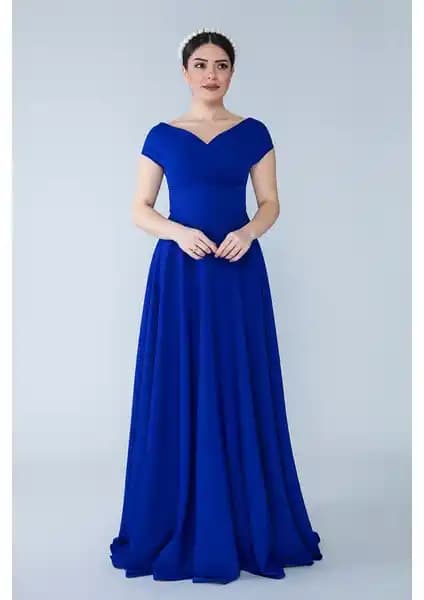 No48 Kayık Yaka Kruvaze Maxi Boy Abiye Elbise Şık ve Zarif Tasarım Özellikleri