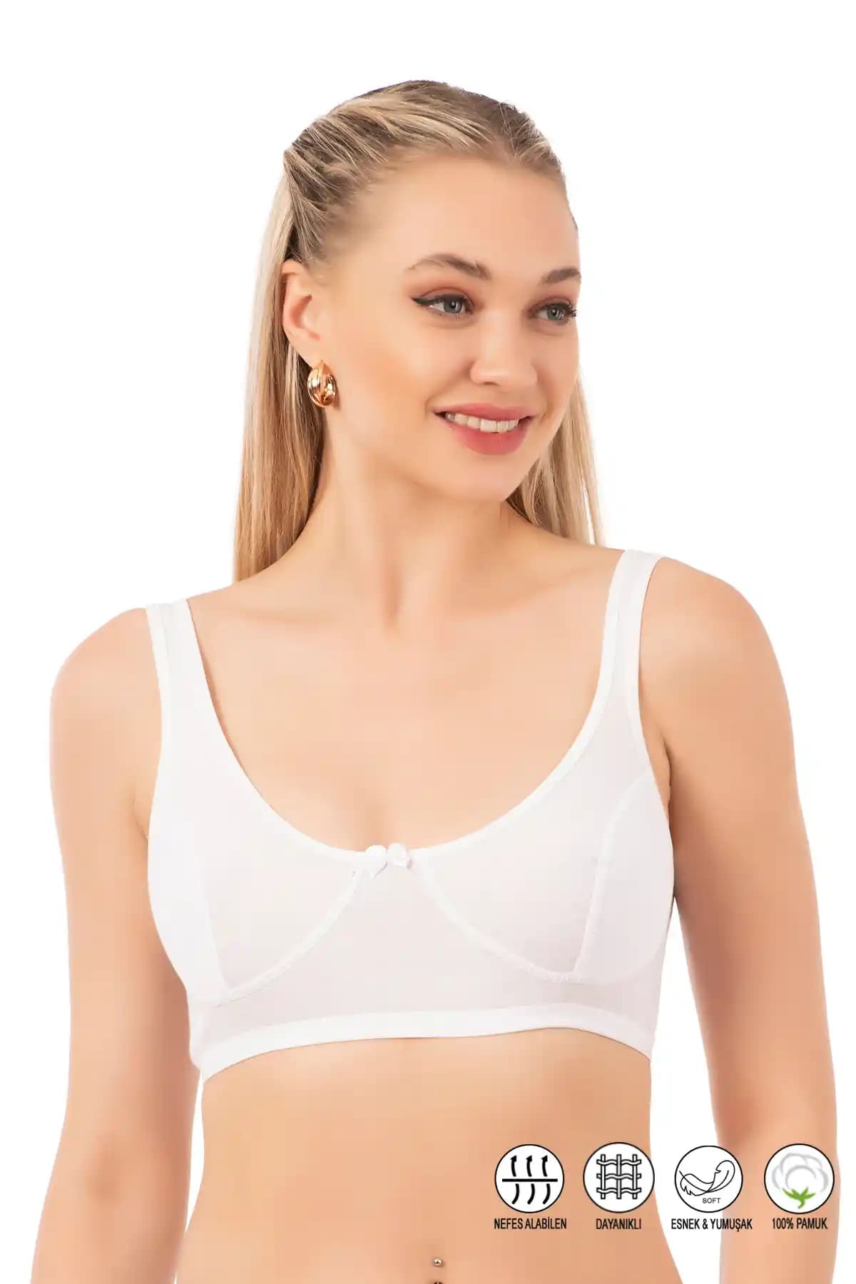 Özkan 0564 Kadın %100 Pamuklu Ribana Yarım Atlet Sütyenleri Günlük Rahatlık İçin Uygun