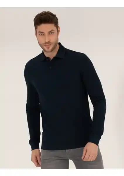 Pierre Cardin Erkek Lacivert Slim Fit Basic Sweatshirt Şık ve Konforlu Günlük Giyim
