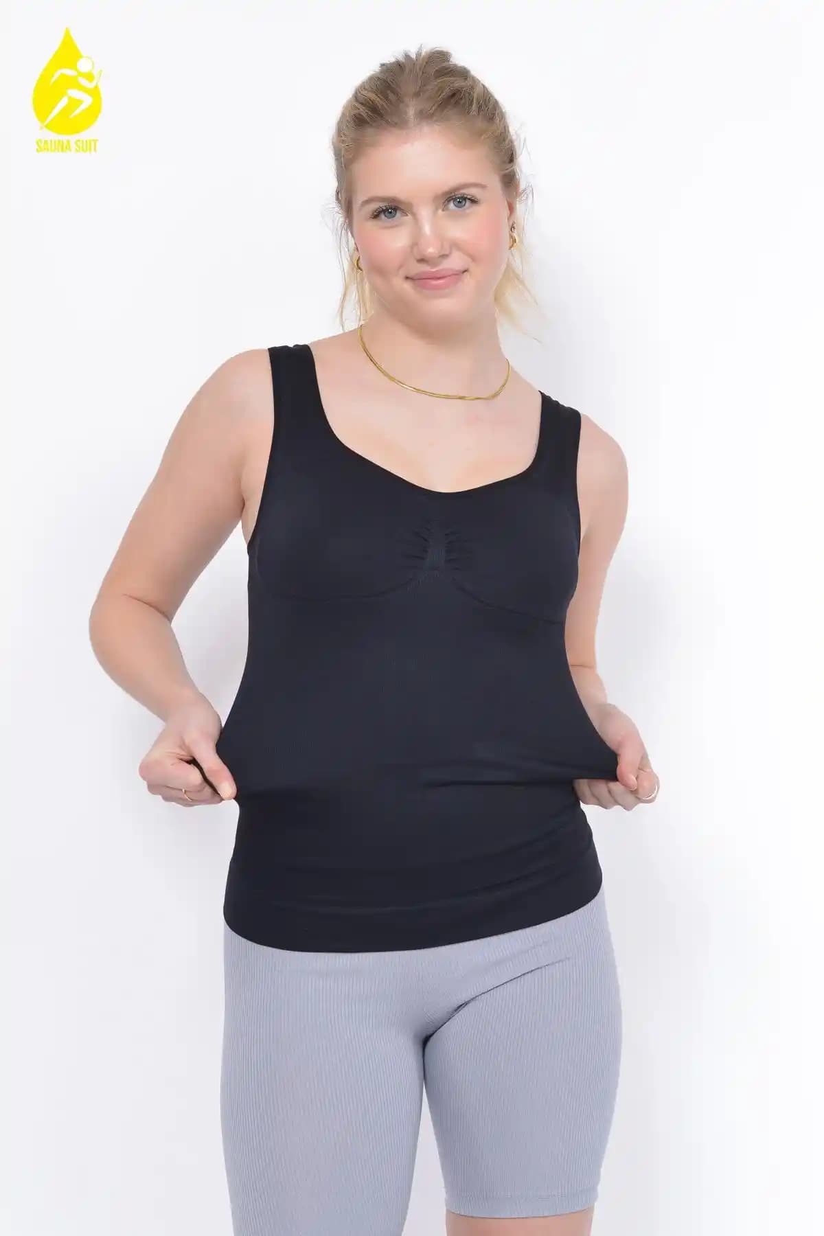 Sauna Suit Bel Göğüs Göbek 2 Beden İnce Görünüm Dikişsiz Ipeksi Toparlayıcı Siyah Atlet