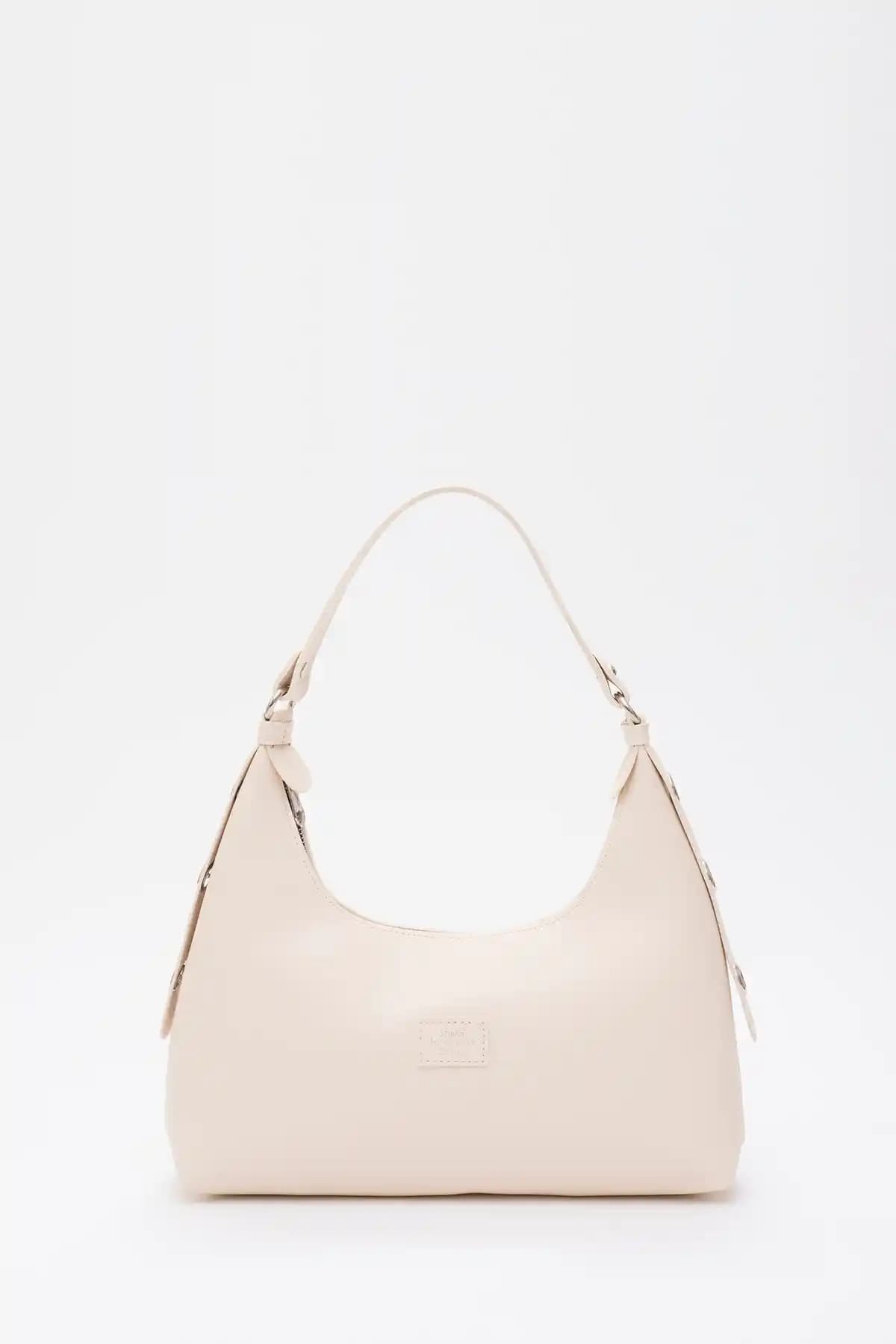 Shaka Krem Renkli Baget Model Tek Bölmeli Kadın Suni Deri Çanta İnce ve Zarif Tasarım