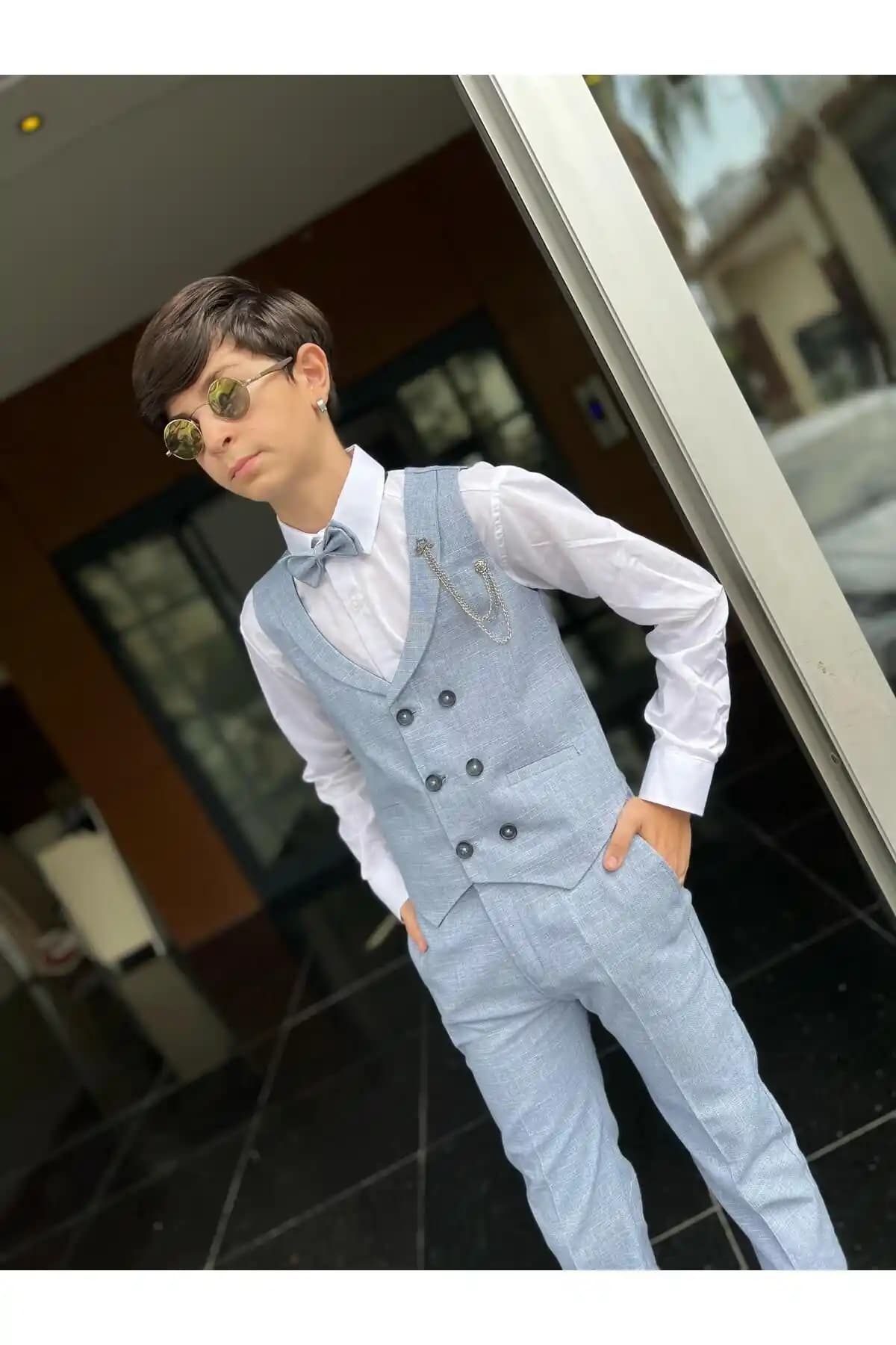 WENA KIDS Çocuk Yelekli Takım Elbise Gömlekli Set Mavi Şıklık ve Konfor Sunar