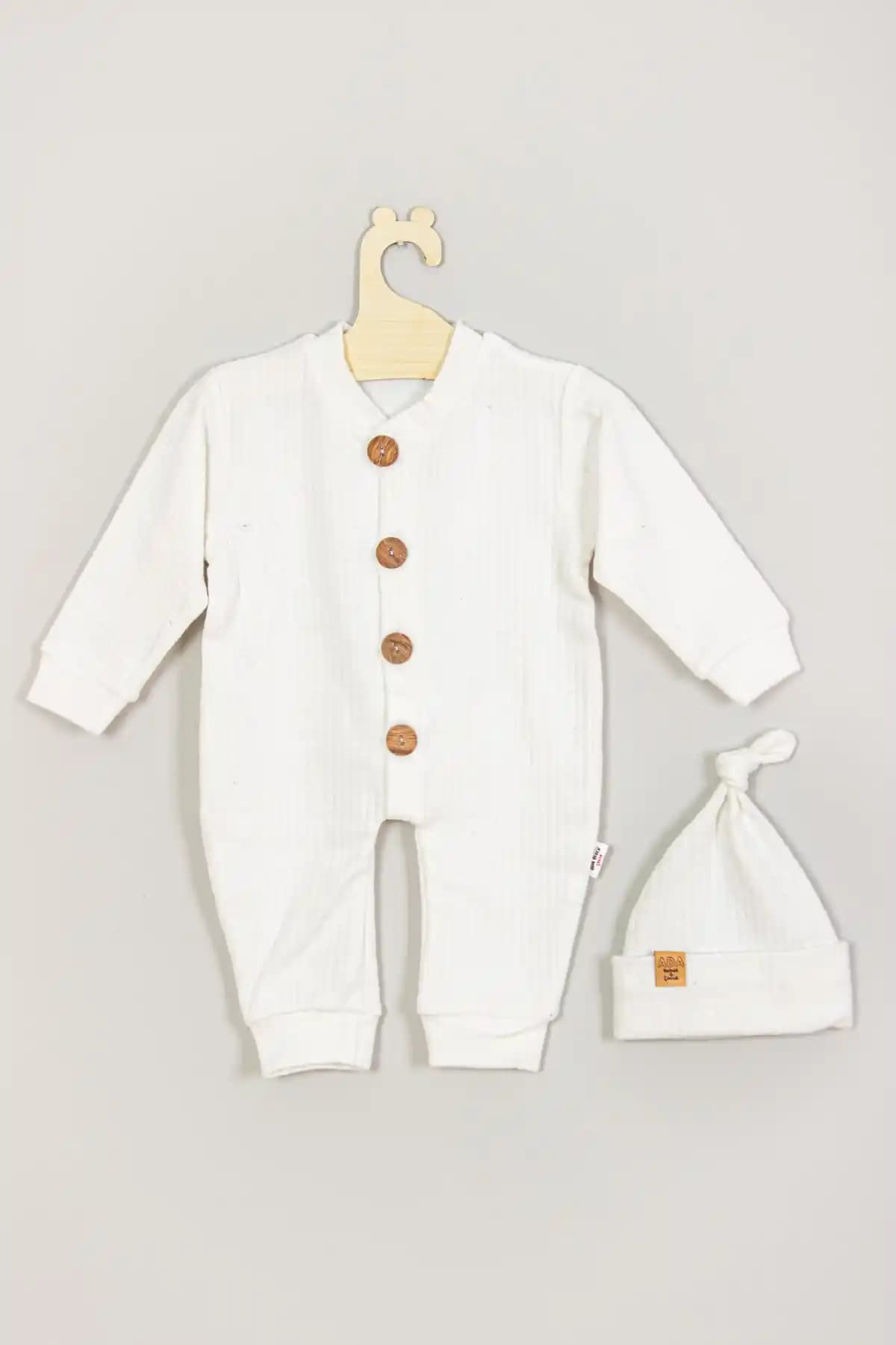 ADABEBEK %100 Pamuk Ahşap Düğmeli Fitilli Bebek Tulumları Günlük ve Şık Kullanım İçin Uygun