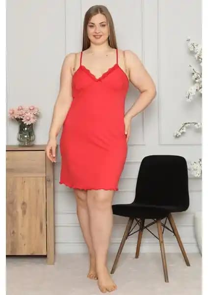 Akbeniz Kadın Pamuklu İp Askılı Büyük Beden Gecelik 986 Konfor ve Şıklık Sunar