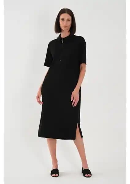 Alexander Gardi Fitilli Fermuar Detaylı Gömlek Yaka Elbise Kadınlar İçin Şık ve Rahat Günlük Kullanım Elbisesi