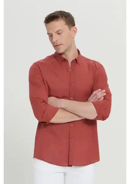 Altınyıl<dı>z Erkek Bordo Slim Fit Flamlı Gömlek Modern ve Şık Tasarım