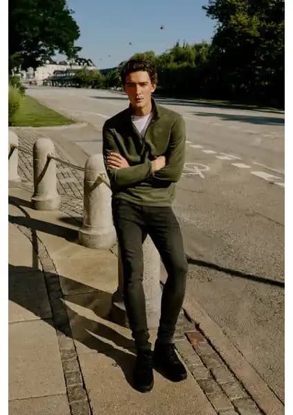 Altınyılz Classics Erkek Antrasit Slim Fit Dar Kesim Rıss Pamuklu Denim Pantolon