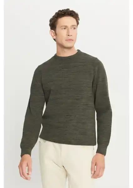 Altınyılz Classics Erkek Hakı Siyah Desenli Triko Kazak Günlük ve Şık Kullanım İçin