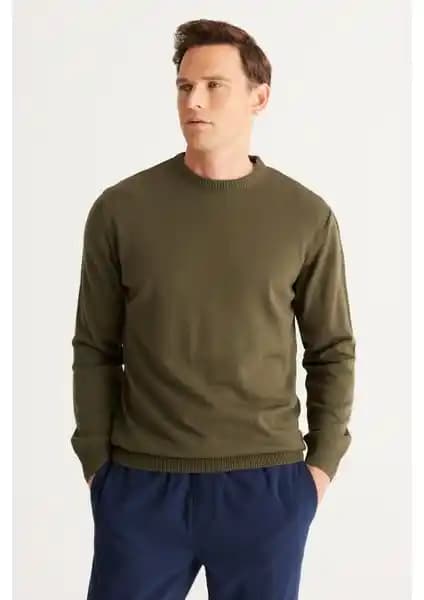 Altınyılz Classics Erkek Haki Standart Fit Polo Yaka Triko Kazak Günlük ve Resmi Kullanım İçin