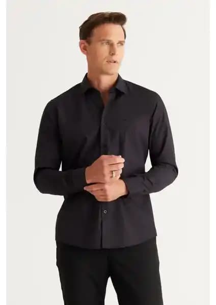 Altınyılz Classics Erkek Siyah Slim Fit Klasik Gömlek Modern ve Şık Tasarım